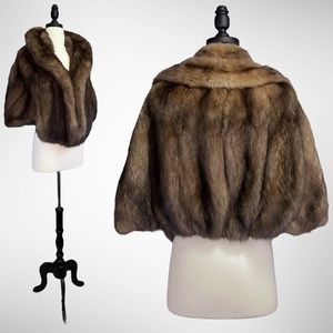 Magnificent Vintage 60s Genuine Russian Sable Fur Cape Style Shawl Stole Wrap